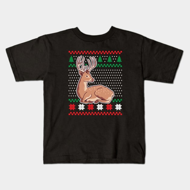 Ugly Christmas Sweaters Deer Kids T-Shirt by JS Arts